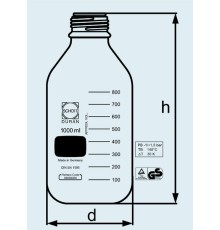 Бутыль DURAN Group 1000 мл, GL45, без крышки и сливного кольца, устойчивая к давлению, коричневое стекло